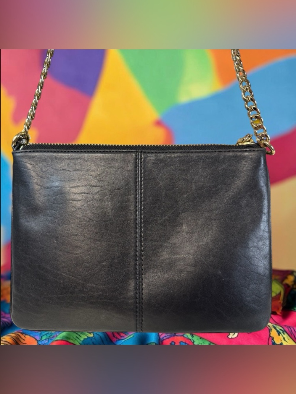 Juicy Couture Black Leather Embossed Crossbody Bag Chain Strap Tassel Y2K - Picture 6 of 7